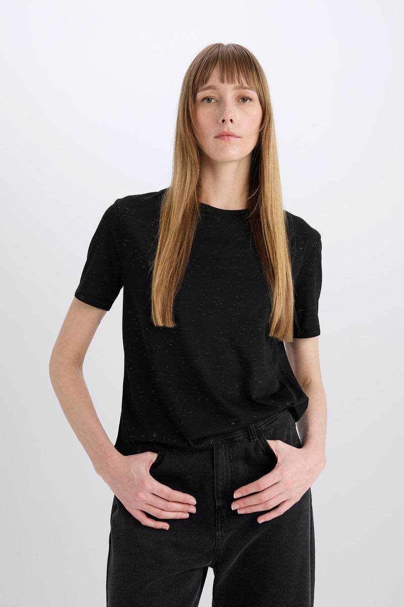 DeFacto Black Woman Relax Fit Crew Neck Short Sleeve T-Shirt Casual - Image 4